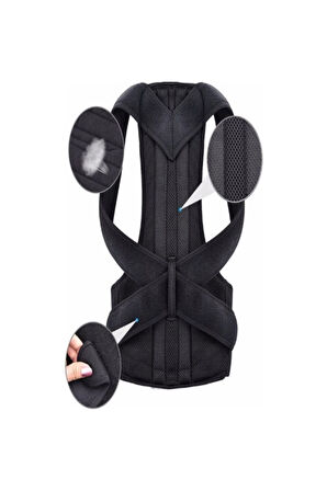 Inndream Unisex Siyah Çift Balenli Duruş Düzeltici Bel Sırt Omuz Destekleyici Korse