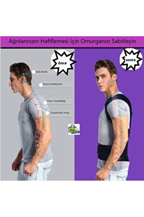 Inndream Unisex Siyah Çift Balenli Duruş Düzeltici Bel Sırt Omuz Destekleyici Korse