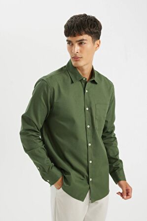 DeFacto Regular Fit Düğmeli Basic Düz Gabardin Pamuklu Uzun Kollu Gömlek A5383AX24AUGN900