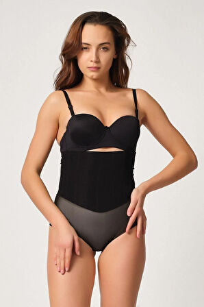 Siyah Tül Karyokalı Slip Lazer Korse Xxl Yeni Sezon