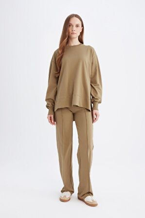 DeFacto Regular Fit Bisiklet Yaka Basic Düz Sweatshirt Tunik D4800AX24AUKH459