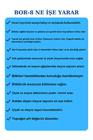 Bor-8 Sıvı Gübre 1000 Ml-köklenme Ve Direnç Artışı Oluşturur. Ürün Kalitesi Ve Verimini Arttırır.