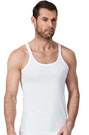 122 Tam Pamuklu Ribana Ince Askılı Erkek Atlet Beyaz