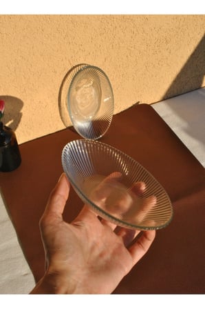 2 Adet Cam Sunum Mini Kayık Tabak Meze Tabağı 15 Cm Çerez Kasesi