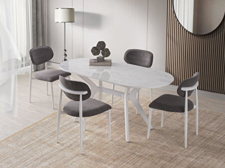 Star Polo Siyah Mermer Mutfak Masa Sandalye Takımı 82x138