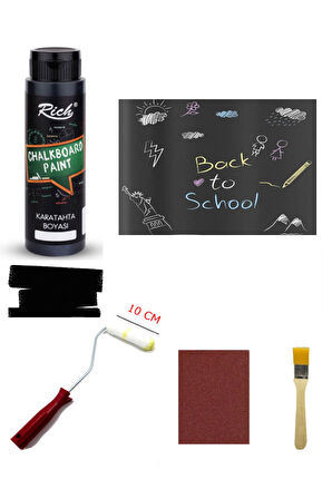 Rich Chalkboard Kara Tahta Boyası 500 Cc Siyah Rulo Zımpara Fırça Set