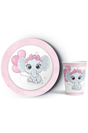 Fil Pembe Teması Tabak-bardak Set