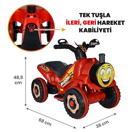 Uj Toys Müzikli ve Led Işıklı Akülü Atv 6V Buddy-Kırmızı