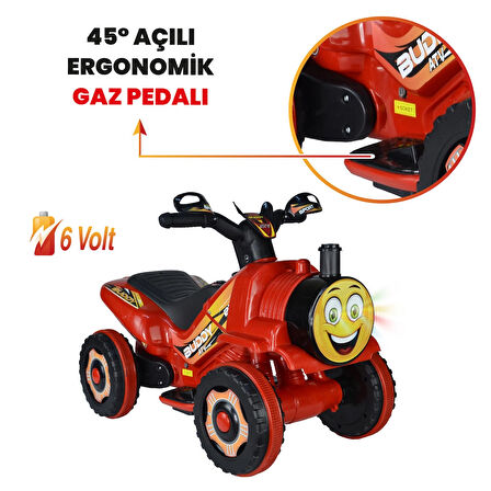 Uj Toys Müzikli ve Led Işıklı Akülü Atv 6V Buddy-Kırmızı