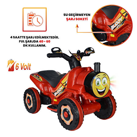 Uj Toys Müzikli ve Led Işıklı Akülü Atv 6V Buddy-Kırmızı