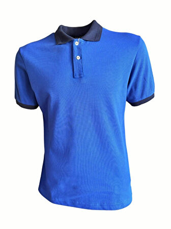 Polo Yaka Tshirt - Sax Mavi/Lacivert Yaka