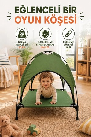 Reyo Oxford UV Korumalı Gölgelikli Çadır, Plaj, Kamp, Bahçe Oyun Çadırı, Yerden Yüksek Uyku Çadırı 83x62x80 cm Yeşil