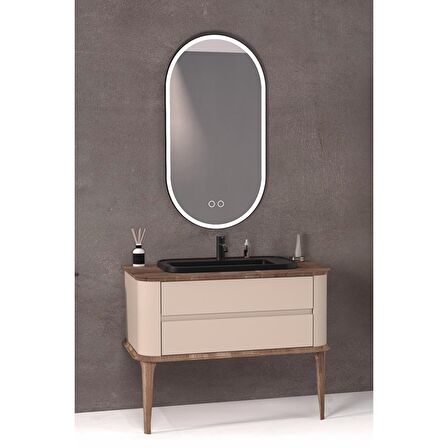 PIER 100 CM SİYAH LAVABOLU BANYO DOLABI VİZON / KAYIN 