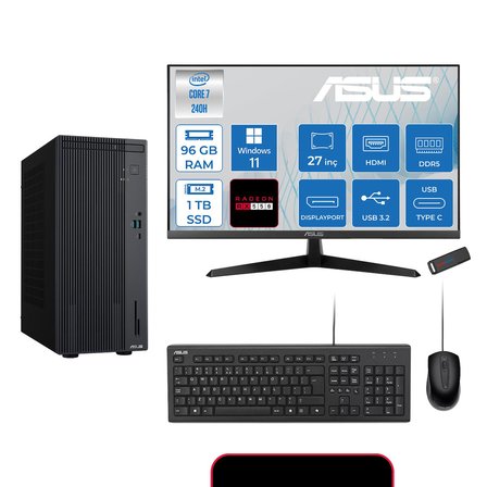 Asus Expertcenter P500MV Intel® Core™ Ultra 7 240H 5.2ghz Aı 96GB Ddr5 1tb SSD 27"120Hz 4GB/RX550  WIN11PRO Mini Tower Masaüstü Bilgisayar E724016512B0D21P33+ZETTAUSBBELLEK