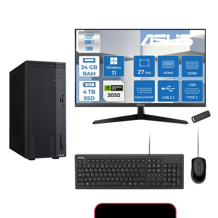 Asus Expertcenter P500MV Intel® Core™ Ultra 7 240H 5.2ghz Aı 24GB Ddr5 4tb SSD 27"120Hz 6GB/RTX3050 WIN11PRO Mini Tower Masaüstü Bilgisayar E724016512B0D23P10+ZETTAUSBBELLEK