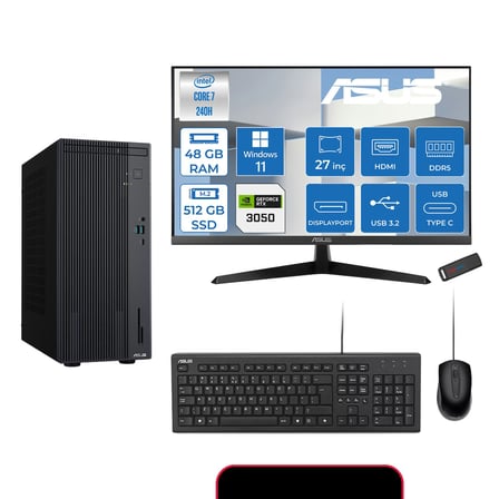 Asus Expertcenter P500MV Intel® Core™ Ultra 7 240H 5.2ghz Aı 48GB Ddr5 512GB SSD 27"120Hz 6GB/RTX3050 WIN11PRO Mini Tower Masaüstü Bilgisayar E724016512B0D23P17+ZETTAUSBBELLEK