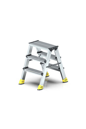 Safir Serisi – 3+3 Basamaklı Çift Çıkışlı %100 Alüminyum Merdiven | Ev Bahçe Ofis Kullanımına Uygun