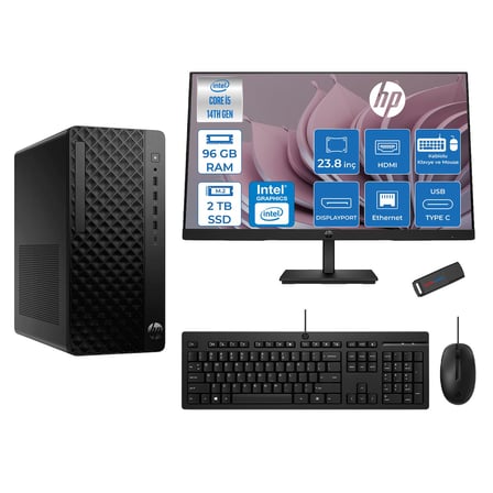 Hp Prodesk 2 Tower G1I Intel I5 14400 4,7 Ghz 96GB Ddr5 2tb SSD Intel® UHD Graphics 730 Freedos Mini + 23.8 100Hz Fhd Monitör Tower Masaüstü Bilgisayar 24B70VQATF34+ZETTAUSBBELLEK