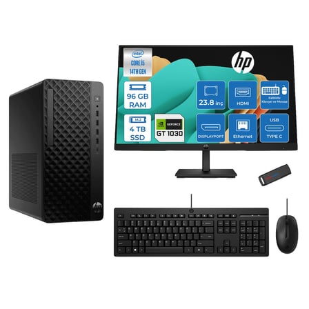 Hp Prodesk 2 Tower G1I Intel I5 14400 4,7 Ghz 96GB Ddr5 4tb SSD 4GB/GT1030  Freedos Mini + 23.8 100Hz Fhd Monitör Tower Masaüstü Bilgisayar 24B70VQAT21F35+ZETTAUSBBELLEK