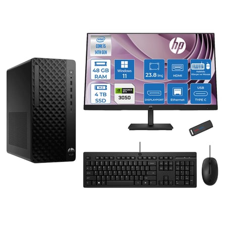 Hp Prodesk 2 Tower G1I Intel I5 14400 4,7 Ghz 48GB Ddr5 4tb SSD 6GB/RTX3050 WIN11PRO Mini + 23.8 100Hz Fhd Monitör Tower Masaüstü Bilgisayar 24B70VQAT23P20+ZETTAUSBBELLEK