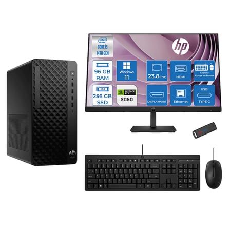 Hp Prodesk 2 Tower G1I Intel I5 14400 4,7 Ghz 96GB Ddr5 256GB SSD 6GB/RTX3050 WIN11PRO Mini + 23.8 100Hz Fhd Monitör Tower Masaüstü Bilgisayar 24B70VQAT23P31+ZETTAUSBBELLEK