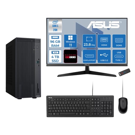 Asus Expertcenter P500MV Intel® Core™ Ultra 5 210H 4.8ghz Aı 96GB Ddr5 4tb SSD 23.8" 120Hz 4GB/RX550  WIN11HOME Mini Tower Masaüstü Bilgisayar D52108512B0D21H35+ZETTAUSBBELLEK