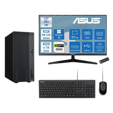 Asus Expertcenter P500MV Intel® Core™ Ultra 5 210H 4.8ghz Aı 96GB Ddr5 4tb SSD 27" 120Hz 6GB/RTX3050 WIN11PRO Mini Tower Masaüstü Bilgisayar E52108512B0D23P35+ZETTAUSBBELLEK