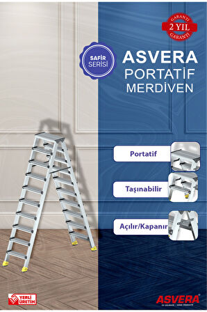 Safir Serisi – 10+10 Alüminyum Çift Çıkışlı Merdiven | Depo, Garaj, Atölye, Çalışma Alanı