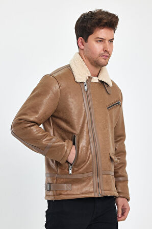 Erkek Kürklü Süet Deri Mont Ceket