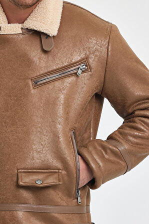 Erkek Kürklü Süet Deri Mont Ceket