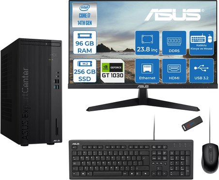 Asus Expertcenter D501MER  Intel® Core™ İ7-14700 96GB Ddr5 256GB SSD 4GB/GT1030  Freedos +23.8" 120Hz Monitör Mini Tower Masaüstü Bilgisayar 238WD501MER21F31+ZETTAUSBBELLEK