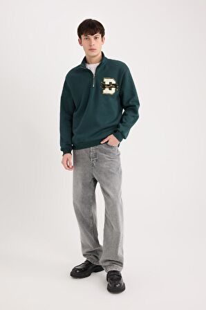 DeFacto Regular Fit Dik Yaka Fermuarlı Baskılı Sweatshirt A4469AX24AUGN919