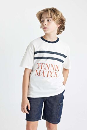 DeFacto Erkek Çocuk Oversize Fit Bisiklet Yaka Baskılı Kısa Kollu Tişört C4904A824HSER105