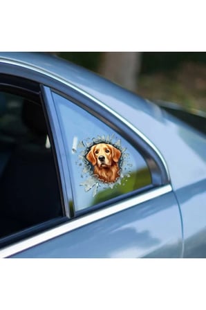 3 Adet Köpek Tasarımlı Araç Stickerı – Kırık Cam Efekti 10X10 CM Arka Cam Bagaj Kapak Dekor, Sevimli Oto Sticker Decal