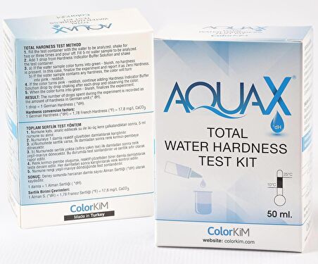 COLORKİM Yerli, 50 Ml Aquax - Toplam Su Sertliği, Sertlik Test Kiti.