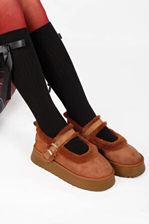 KADIN KALIN TABAN İÇİ KÜRKLÜ PELUŞ BABET AYAKKABI