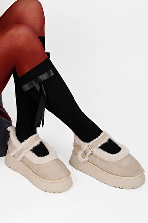 KADIN KALIN TABAN İÇİ KÜRKLÜ PELUŞ BABET AYAKKABI