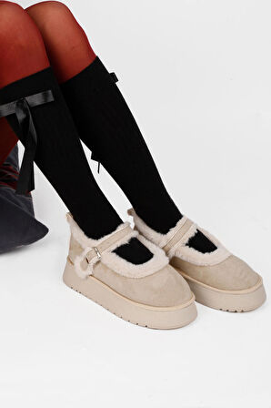 KADIN KALIN TABAN İÇİ KÜRKLÜ PELUŞ BABET AYAKKABI