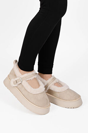 KADIN KALIN TABAN İÇİ KÜRKLÜ PELUŞ BABET AYAKKABI