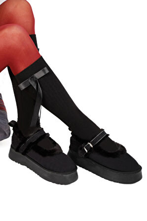 KADIN KALIN TABAN İÇİ KÜRKLÜ PELUŞ BABET AYAKKABI