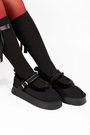 KADIN KALIN TABAN İÇİ KÜRKLÜ PELUŞ BABET AYAKKABI