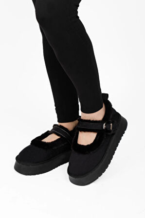 KADIN KALIN TABAN İÇİ KÜRKLÜ PELUŞ BABET AYAKKABI