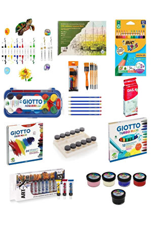 Art Liva Resim Defteri Fon Kartonlu Giotto 12'li Suluboya Şişeli Palet Turbo Maxi 8'li Markör Set