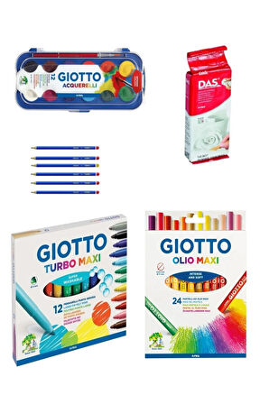 Giotto Sulu Boya 23mm 12li  Das Seramik Hamuru 250gr Beyaz Giotto Turbo Maxi 12li Lyra dereceli Set