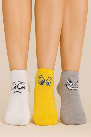 Kadın Renkli Emoji Yüz İfadeli Desenli Çorap 6’lı Set
