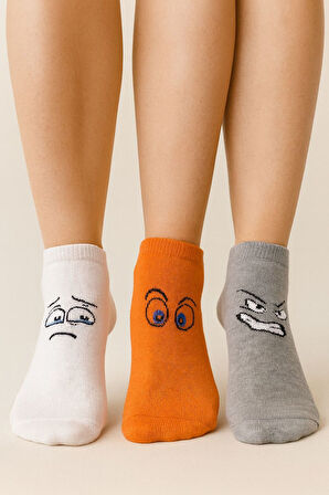 Kadın Renkli Emoji Yüz İfadeli Desenli Çorap 6’lı Set