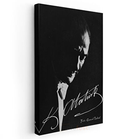 İmzalı Atatürk - Siyah Beyaz Sanatsal Portre Kanvas Tablo