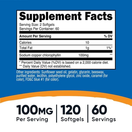 Chlorophyll (100mg) 120 Softgels - Gluten-Free, 60 Servings
