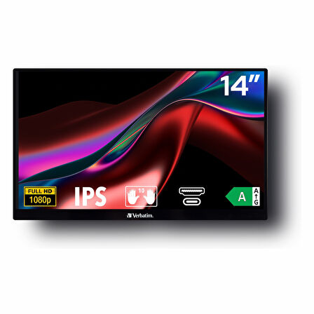 Verbatim PMT-14 14" 60Hz 6Ms HDMI+USB-C HDR FullHD FreeSync IPS Taşınabilir Dokunmatik Monitör