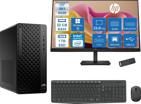 Hp Prodesk 2 Tower G1I Intel I5 14500  Up To 5,0ghz 32GB Ddr5 1tb SSD Intel® UHD Graphics 770 WIN11HOME Mini Tower +23.8 100HZ Monitör Masaüstü Bilgisayar 24B6YE4ETH13+ZETTAUSBBELLEK